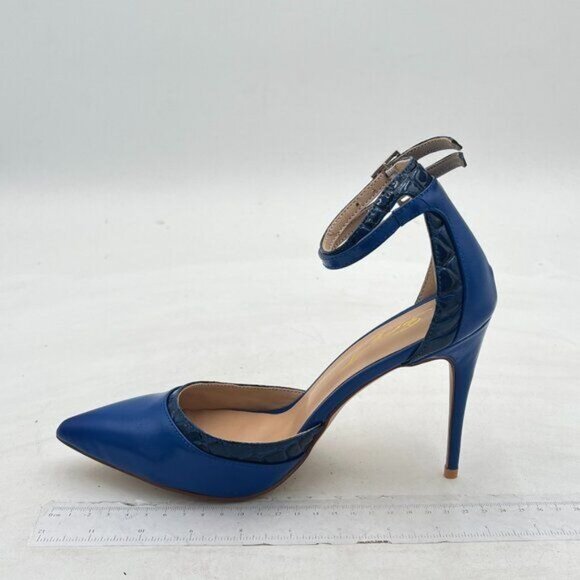 FOWT Navy Ankle Strap Pointy Toe High Heel D’orsay Double Slim Straps Pump - Picture 2 of 8